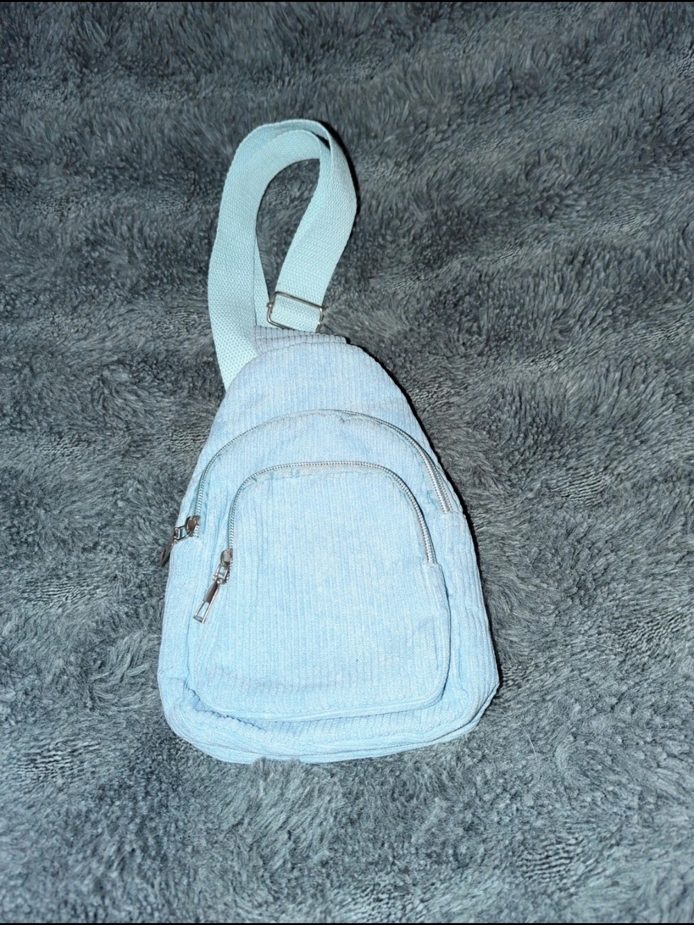 Light Blue Corduroy Sling Bag - Casual Women’s Crossbody